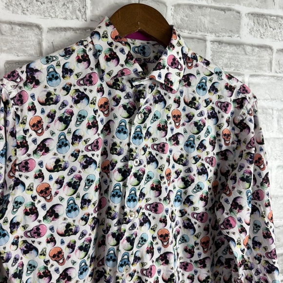 Visconti Black Multicolor Skull AOP Long Sleeve Button Up Shirt Mens MEDIUM - Picture 1 of 7